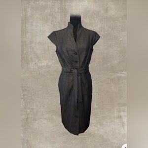 Calvin Klein Black Midi Dress Button Up Cap Sleeve Size 6 NWOT (C10)